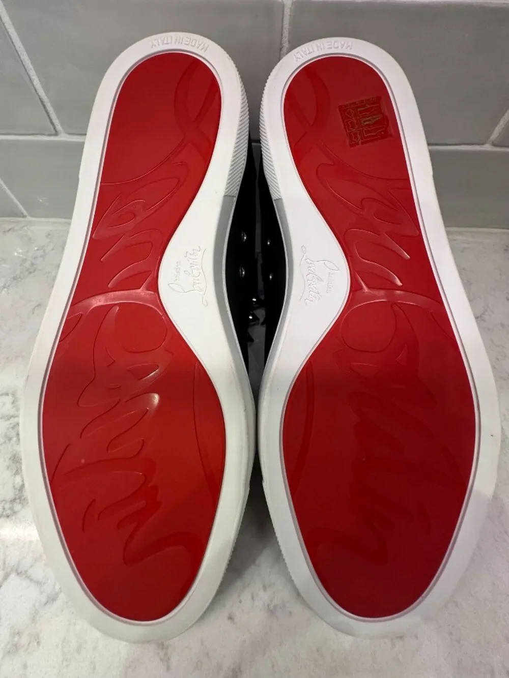 CHRISTIAN LOUBOUTIN F.A.V. FIQUE A VONTADE BLACK CALFSKIN SLIP-ON SNEAKERS. EUC - Picture 7 of 9